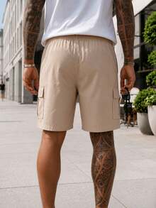 2件裝男士工裝短褲，寬鬆版型，彈性抽繩腰頭，翻蓋口袋，膝蓋長度，夏季實用街頭風多口袋工作運動短褲 - 彩色 - 查看 5
