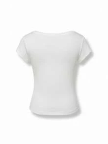 Slouchy Style Square Neck Short Sleeve T-Shirt Summer Women's Top White - White - View 9