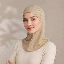 1pc Women's Convenient Slip-On Muslim Hijab, New Fashion Solid Color Elastic Jersey Muslim Headscarf - Multicolor - View 3