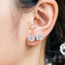 MDFUN 1/2pcs 18K White Gold Plated Round & Square Zirconia Cubic Diamond Halo Stud Earrings - Silver - View 3