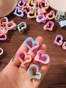 10/30/50pcs Sweet Colorful Tie Dye Large Heart Hair Claw Clips For Women, Half-Up Bun & Loose Hair Hair Claw, Fashion Versatile Casual Vacation Style Hair Accessories - Multicolor - View 3