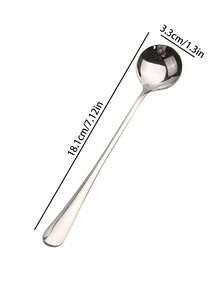 4pcs/8pcs Creative Stainless Steel Long Handle Spoons, Household Restaurant Stirring Spoons, Coffee Spoons, Korean Style Dessert Milk Tea Small Spoon - Silver - View 7
