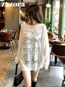 Baju Pelindung Matahari Wanita, Kaos Lengan Panjang, Desain Bahu Asimetris, Putih - Putih - View 3