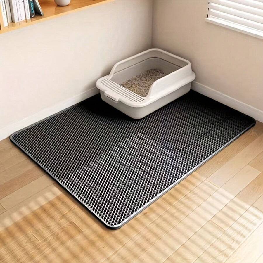 Keset Pasir Kucing Dua Lapis, Bahan EVA - Tahan Bau, Anti Selip, Desain Mudah Dibersihkan, Cocok untuk Kucing Dalam Ruangan, Tahan Lama dan Nyaman untuk Pengelolaan Kotoran Hewan Peliharaan, Aksesori Hewan Peliharaan Modern, Bahan Mudah Dibersihkan - Grey - View 1