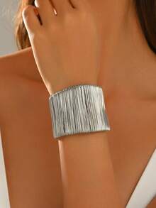 1 pieza Brazalete de metal minimalista con abertura (tamaño ajustable) - Plateado-B1555 - Ver 2