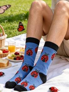 1 par de calcetines de media caña con diseño de insectos de dibujos animados para mujeres, calcetines divertidos y de moda para verano, viajes, deportes y actividades al aire libre - Multicolor - Ver 2