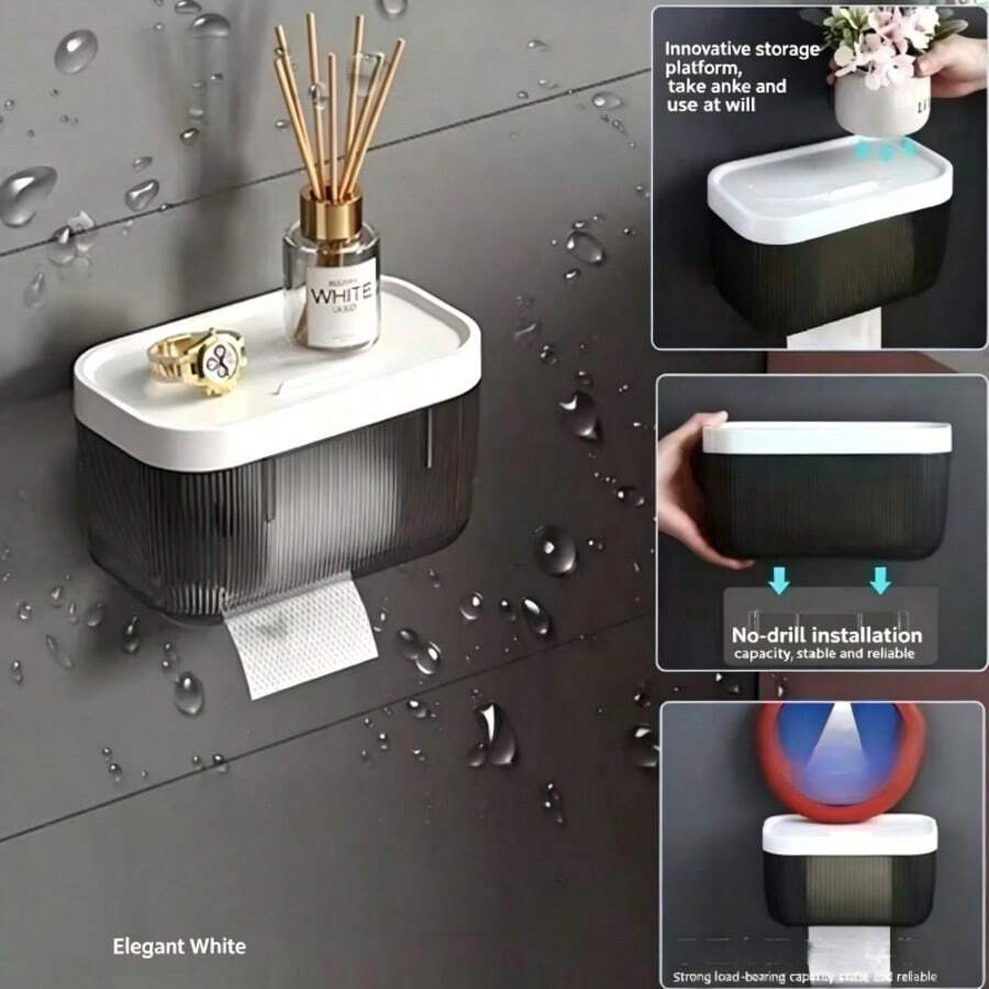 1 buah Kotak Tisu Transparan Tahan Air, Tempat Tisu Toilet Gantung Dinding, Perlengkapan Kamar Mandi - Beraneka warna - View 1