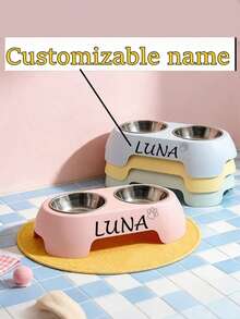 Customizable Cat & Dog Food Bowl, Supports Name/Date Engraving, Stainless Steel + PP Material, Cute Color Options, Pet Bowl, Ideal Gift For Pet Lovers, Designer Style - Multicolor - View 3