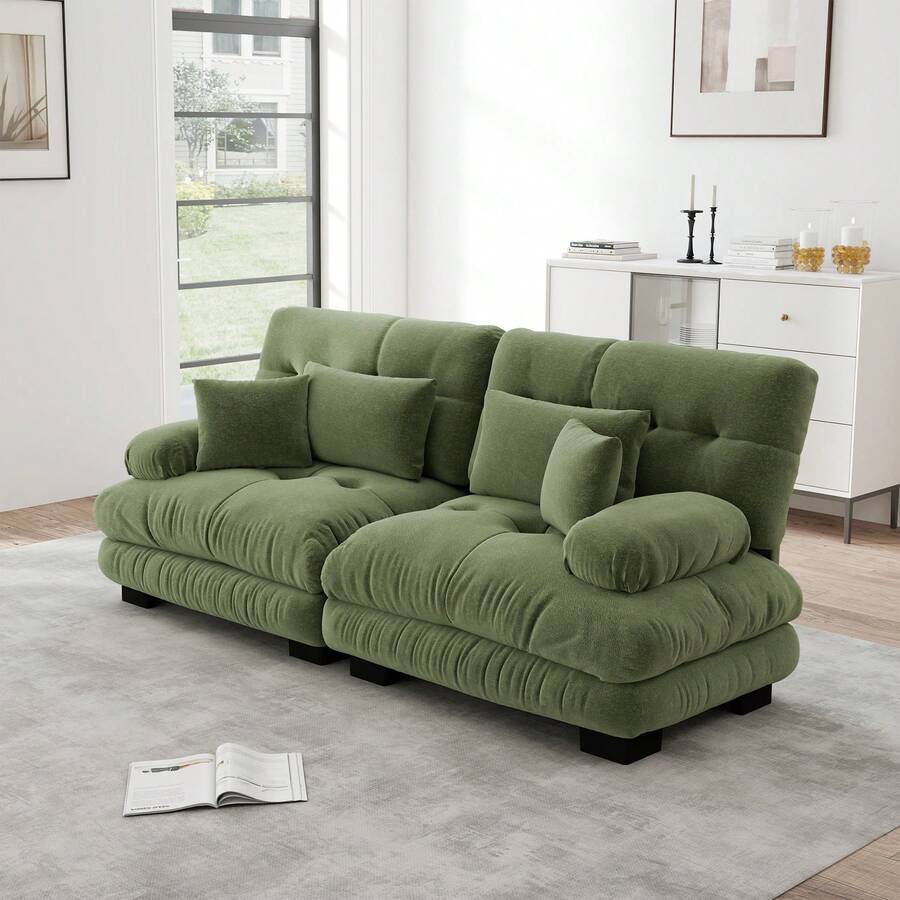 Cloud Sofa Green 2 Seat With Velvet And Cushions - Green 2 Seat - View 1