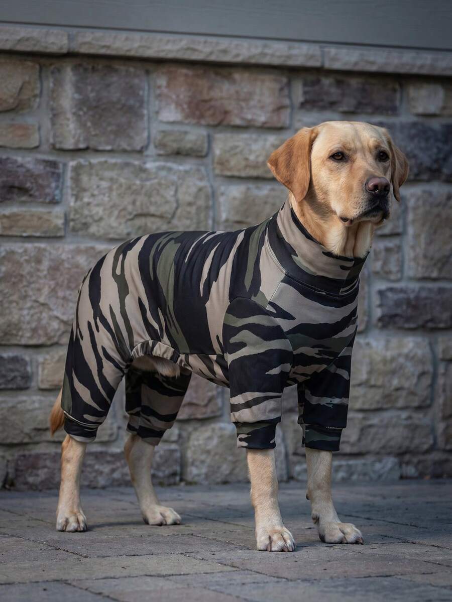 1PC Dog Shedding Hair Control Pajamas - Warm High Stretch Full Coverage Pet Rompers, Anti Licking & Bug Protective Jumpsuit For Small Medium Large Dogs, All Over Printing Dog Clothes - Camouflage Pattern - Multicolor - View 1