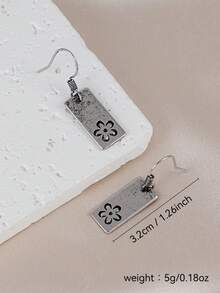 1 Pair Vintage Floral Dangle Earrings, Suitable For Women's Daily Wear And Vacation - Antique Silver - View 5