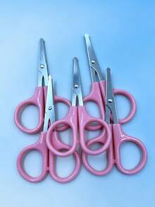 1/3/5pcs Portable Round Edge Safety Craft Scissors, Sharp Durable Smooth Steel Blade + Dual Finger Ring Ergonomic Plastic Handle, Pure Pink Minimalist Style Student Stationery - Pink Plastic Scissors - View 8