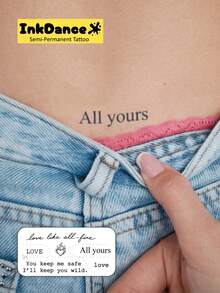 1組「You Keep Me I Will Keep You Wild」新科技紋身貼紙，半永久臨時紋身，浪漫愛語名句，仿真紋身，防水且持久的逼真設計，InkDance Ink Dance，植物基配方，禮物 X038 - 黑色 - 查看 2