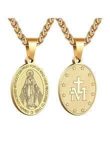Men's Virgin Mary Necklace, Stainless Steel Material, Virgin Mary Pendant, Virgin Mary Medal, Virgin Mary Jewelry - Virgin Mary Necklace - View 7