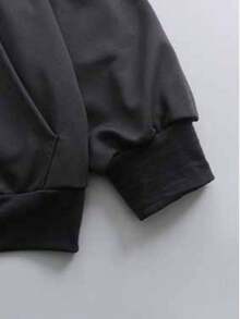 Sweatshirt Hoodie Kasual Ukuran Besar untuk Musim Gugur/Dingin, Pakaian Musim Gugur/Dingin yang Sempurna untuk Anak Perempuan, Warna Hitam untuk Liburan - Hitam - View 4