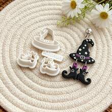 4pcs Halloween Themed Polymer Clay Molds, Witch Hat & Witch Shoes Embossed Clay Molds, Reusable Stamping & Cutting Tools, Suitable For DIY Earrings, Pendants, Brooches - White - View 5