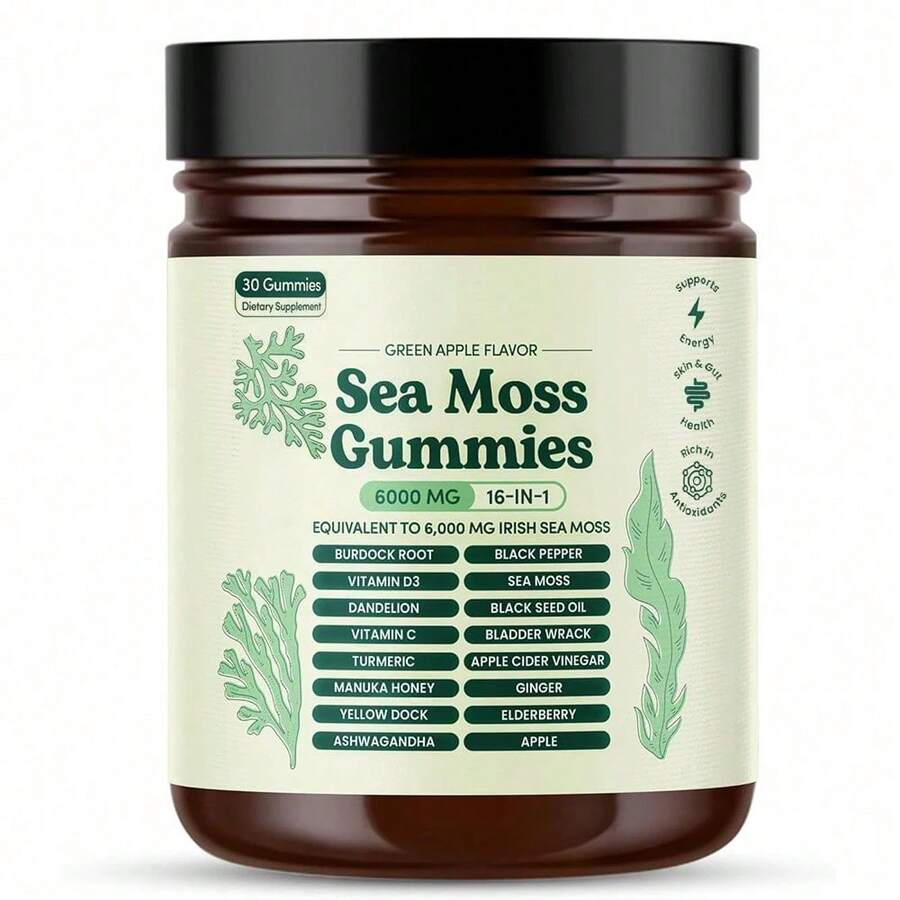 High Demand!Sea Moss Gummies 16-In-1 Ashwagandha Black Seed Oil Bladder Wrack Turmeric Vitamin C D3 With Manuka Burdock Root Dandelion Apple.Women Daily Nutrient Support