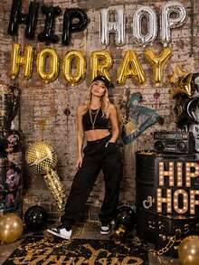 14pcs Hip Hop Theme Letter Balloon Set, Suitable For Birthday, Hip Hop Party, Cool Boy/Girl Party, Music Theme, KTV/Stage Backdrop, Street Culture Theme Party - Multicolor - View 7