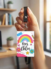 1pc Custom Teacher Name Luggage Tag,Apple Crayon Bag Lanyard Tag,Teacher Appreciation Gift,Back To School,Teacher Gift,ID Badge Holder,Staff Name Tag - Multicolor - View 4