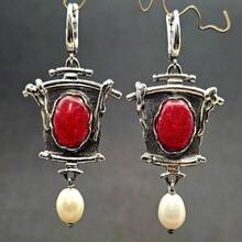 Gmzalx Women's Vintage Branch Texture Hanging Earrings, Versatile Elegant Daily Commute Accessory - Red - View 1