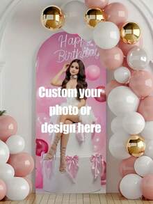 Customized Wedding Arch Fabric Decor Cover, Personalized Photo/Name/Date/Text, Polyester Double-Sided Elastic Backdrop, Party Decoration, Wedding Welcome Sign, Bridal Gift, No Power Required, Suitable For Wedding, Birthday, Party - Multicolor - View 6