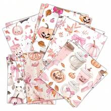 12pcs Pink Halloween Themed Scrapbook Paper - Watercolor Spooky Pumpkin & Ghost Patterns Craft Paper For Junk Journal, Card Making & Photo Album Decor, Halloween Background Paper - A - View 5