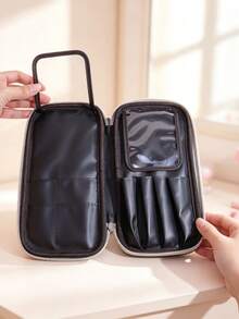 1pc Handheld Makeup Brush Storage Bag, Silver, Double Zipper, Travel Portable, Multi-Compartment, Dust-Proof Makeup Bag (Makeup Brushes Not Included) - Multicolor - View 11