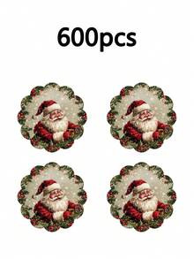2/4/600 piezas Manteles individuales con forma de flor para fiesta de Navidad - Papá Noel vintage, bayas, copos de nieve; material de lino de 13.78 pulgadas; decoración de mesa antideslizante, resistente al calor y lavable a máquina - Multicolor - Ver 12