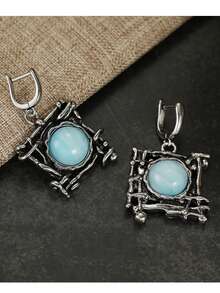 Gmzalx Women's Vintage Branch Texture Hanging Earrings, Versatile Elegant Daily Commute Accessory - Light Blue - View 5