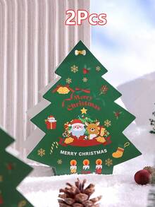 2/5/10pcs Christmas Tree Packaging Boxes, Decorative Gift Boxes, Deep Green Background Printed With Santa Claus, Reindeer, Snowflake, Bell Holiday Patterns. Ideal For Christmas Decoration And Gifting. - View 14