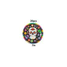 10/20/50Pcs,Day Of The Dead Colorful Sugar Skull Disposable Tableware Including 7Inch & 9Inch Paper Plates,Cups & Napkins With Rainbow Stripe Patterns For Mexican Carnival Parties,Suger Skull Paper - Multicolor - View 15