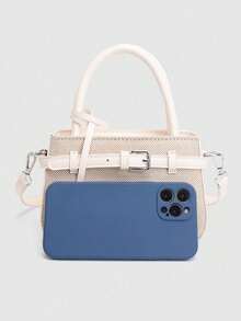 Dedoo Casual Color Block Texture Versatile Commuter Vintage Small Handbag With Metal Buckle Closure For Women - Beige - View 5