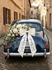 客製化婚車蝴蝶結，個性化姓名大號緞面蝴蝶結，新娘婚車裝飾，浪漫婚禮拍照道具，裝飾用，可重複使用，居家適用 - 彩色 - 查看 5
