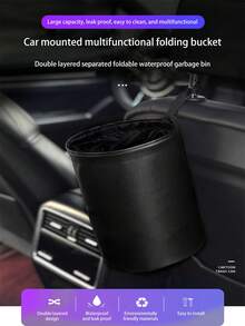 1PC Car Mount Waterproof Trash Bin Compressible Foldable Bucket Mini Hanging Car Mount Garbage Bag PU Leather Adjustable Bucket - Retractable PU Leather Bucket. - View 1