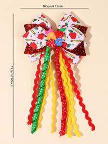 1pc Back To School Color Pencil Print Glitter Bow Hair Clip For Girls, Teen Cute Barrettes,First Day Of School, Gift, Daily Hair Accessories - Multicolor - View 6