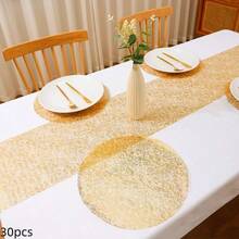 15/30/60/120pcs Gold Foil Mesh Placemats, Disposable Table Mats For Birthday Party, Holiday, Wedding, Dinner, BBQ, Indoor And Outdoor Dining, Heat Insulation, Tabletop Protection, Home Kitchen Table Decor - Gold - View 8