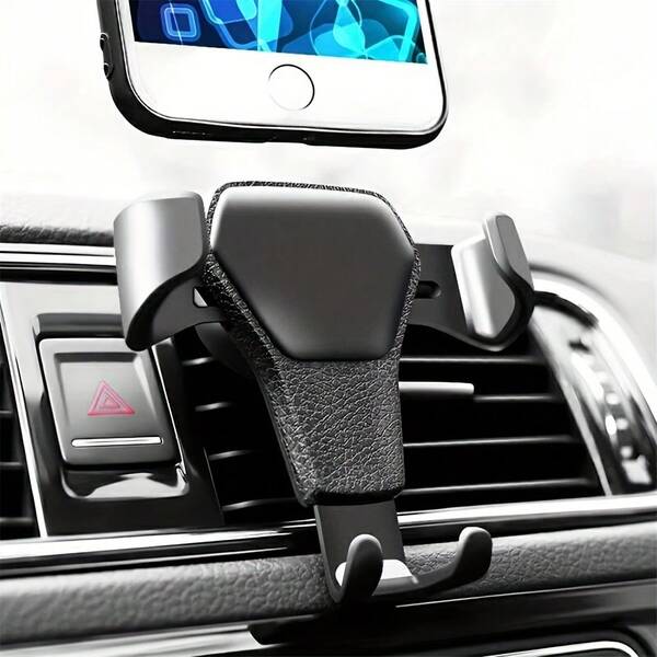 Car Leather Wrapped Phone Holder, One-Click , Automatic Multi-Function Anti-Drop Anti-Shake, Suitable For Car Air Vent, Universal Gravity Sensing Car Air Vent Phone Holder, Compatible With Iphone Phone GPS Hands-Free Car Mount