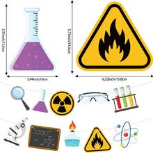 2 Science Lab Theme Banner Garlands, 10 Cartoon Lab Cutout Flags, Beaker, Radiation Sign, Goggles, Microscope, Atom, Flame, Warning Sign Hanging Decorations, Suitable For Scientist Birthday Party And Classroom Decor - A - View 8