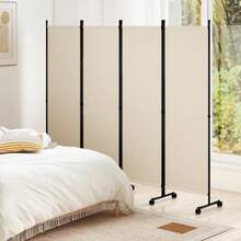 [Free Shipping] 4-Panel Room Divider With Lockable Wheels For Living Room-Beige-XY744263 - FXCPPLHTXPEEX - View 5
