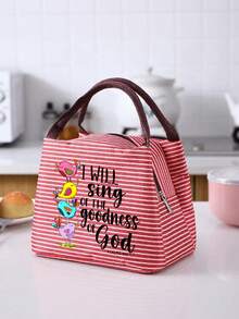 Vigour Summer Striped Colorful Songbird & Bible Verse Print Women's Handbag, Striped Lunch Bag, Unisex Leak-Proof Large Capacity Tote Bag, Portable Travel Picnic Camping Bag, Office School Work Meal Insulated Bag, Suitable For Daily Commute, Church Activities, Shopping And Spring Outings; Ideal Religious Themed Gift For Easter And Mother's Day - Multicolor - View 8
