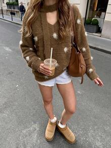 Women's Colorblock Casual Versatile Daily Wear Pullover Sweater - Brown - View 6