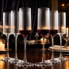 NEW Vertical Stripe Champagne Flute, 5.5 Oz (Approx. 155.9 G) Durable Reusable Champagne Glass - Modern Elegant, Suitable For Weddings, Parties, Anniversaries, Christmas, Birthdays - View 4