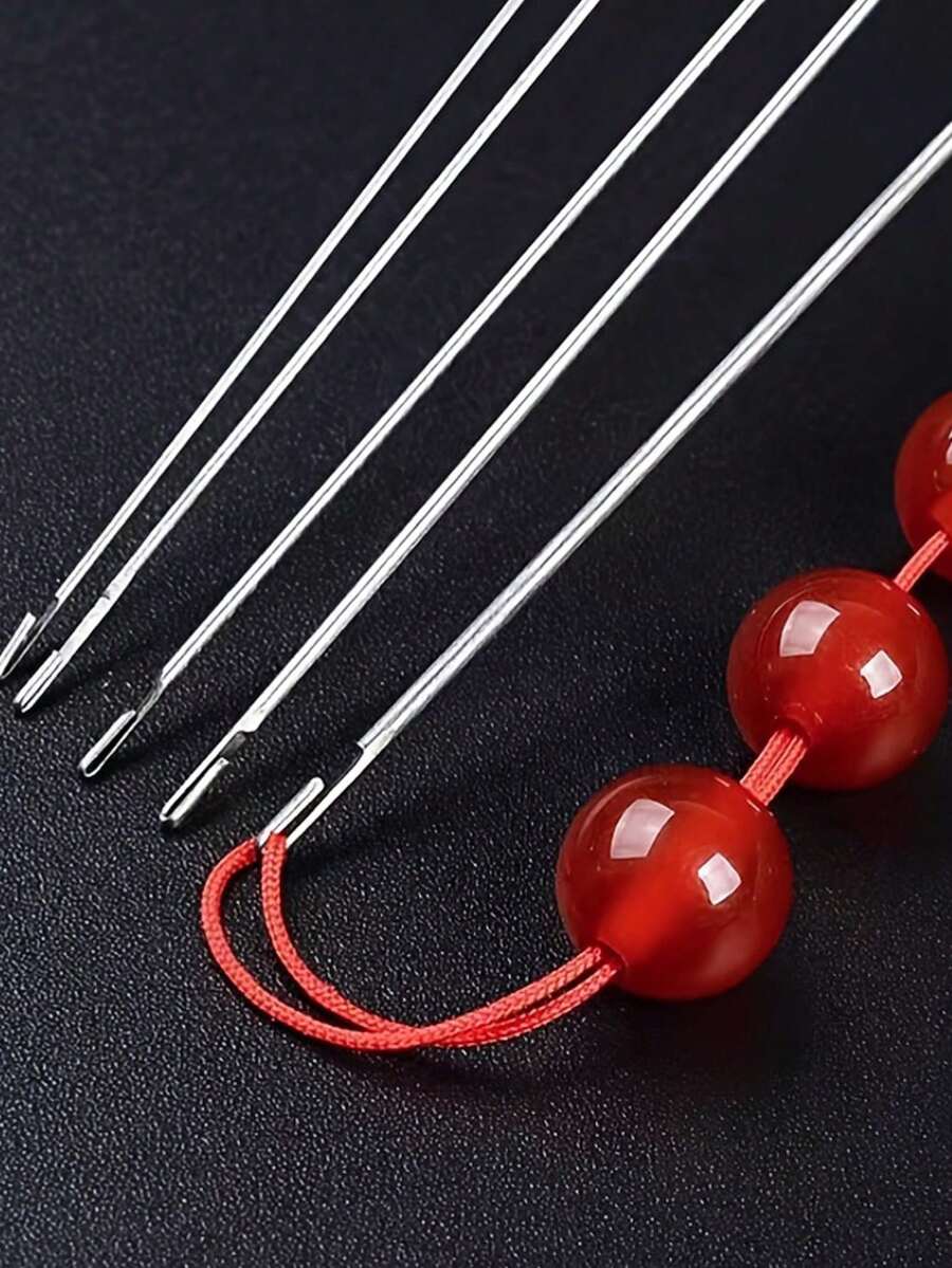 5-36件組側開孔穿珠針，易穿線，適合手工藝與DIY串珠，17cm/6.69英吋，附收納管