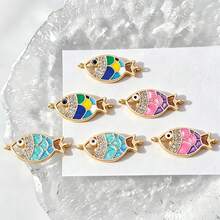 5pcs Unique & Stylish Antique-Style Fish Double Loop Connector For Diy Jewelry Making, Suitable For Women's Bracelet/Necklace Matching - Multicolor - View 3
