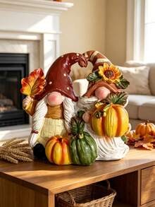 1pc Autumn Couple Figurine, Cute Pumpkin Home Decor, Halloween Thanksgiving Tabletop Decoration, Living Room Fireplace Mantel Bookshelf Rustic Style Autumn Centerpiece - one-size - View 7