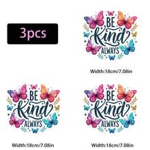 3pcs Gradient Colorful Butterfly Be Kind Always Text Print, Macaron Watercolor Butterfly Branch Leaf Star Gentle Healing Positive Energy Heat Transfer Pattern, Suitable For T-Shirt Dress Sweatshirt Canvas Bag - Multicolor - View 2