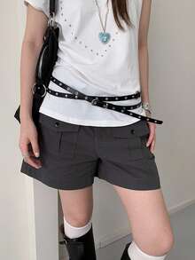 1pc PU Material Street Style Y2K Studded Niche Waist Belt - Black - View 3