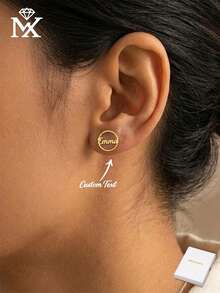 1 Pair Personalized Custom English Letter Unique Small Earrings, Creative Surprise Gift, Perfect Choice For Lovers, Friends And Family. Also Great Gift For Mother's Day, Valentine's Day, Birthday, Anniversary, Graduation And Christmas. - Yellow Gold - View 2