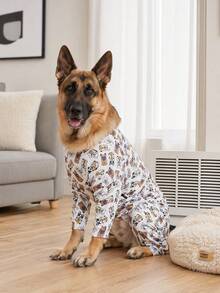 1PC Dog Shedding Hair Control Pajamas - Warm High Stretch Full Coverage Pet Rompers, Anti Licking & Bug Protective Jumpsuit For Small Medium Large Dogs, All Over Printing Dog Clothes - Cute Cartoon Bulldogs Pattern - Multicolor - View 7