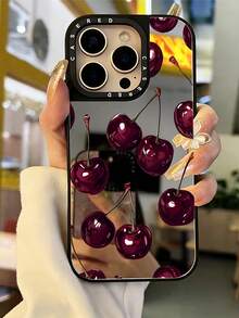 1件裝鏡面手機殼 酒紅櫻桃圖案 全包覆 TPU 防震手機殼 相容 Apple 18 17 16 15 14 13 12 11 Pro Max - 彩色 - 查看 2